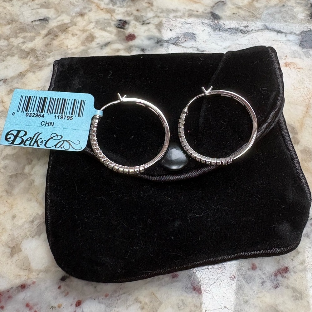 NWT Belk & Co 10KW Diamond Hoop Earrings